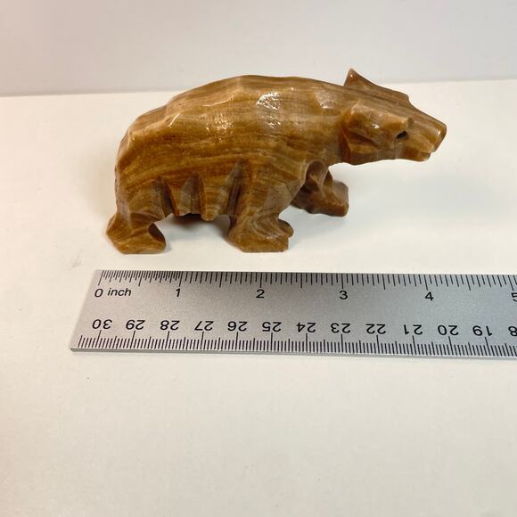 Vintage Hand Carved Stone Brown Bear Figurine Walking Quartz Alabaster? 4"x2" - Picture 6 of 8